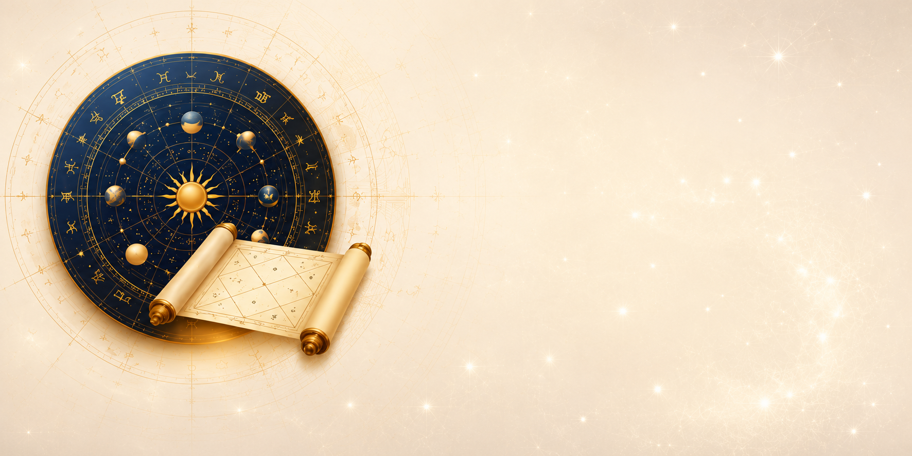Astrological zodiac wheel and birth chart scroll